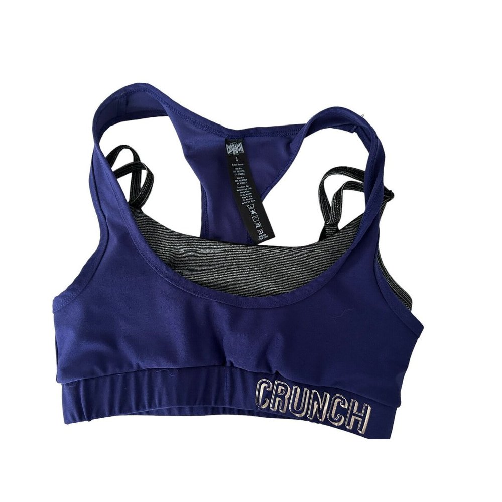 Crunch Fitness purple black‎ sports bra sz Small layered